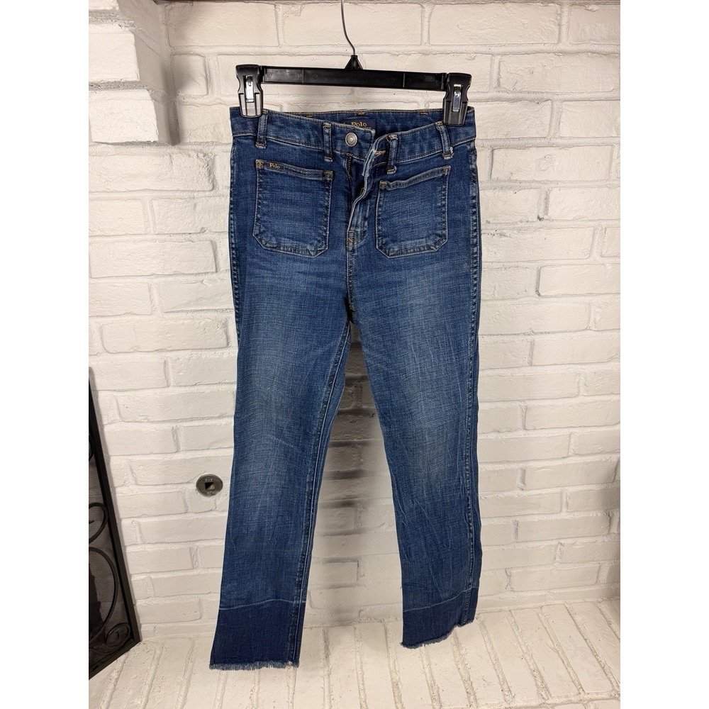 Polo Ralph Lauren Kids 16 Blue Patch Pocket Jeans Raw Hem Denim Cropped